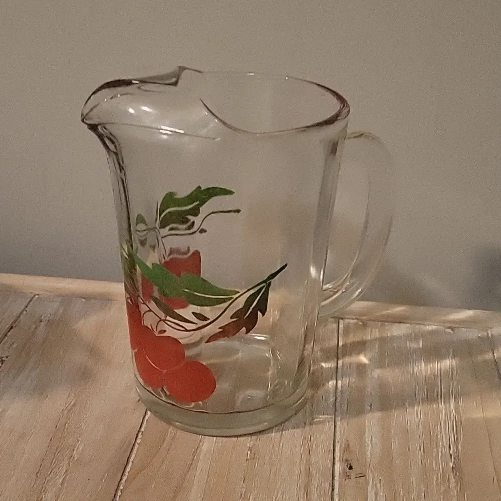Vintage Heavy Cherries Cherry Glass Pitcher